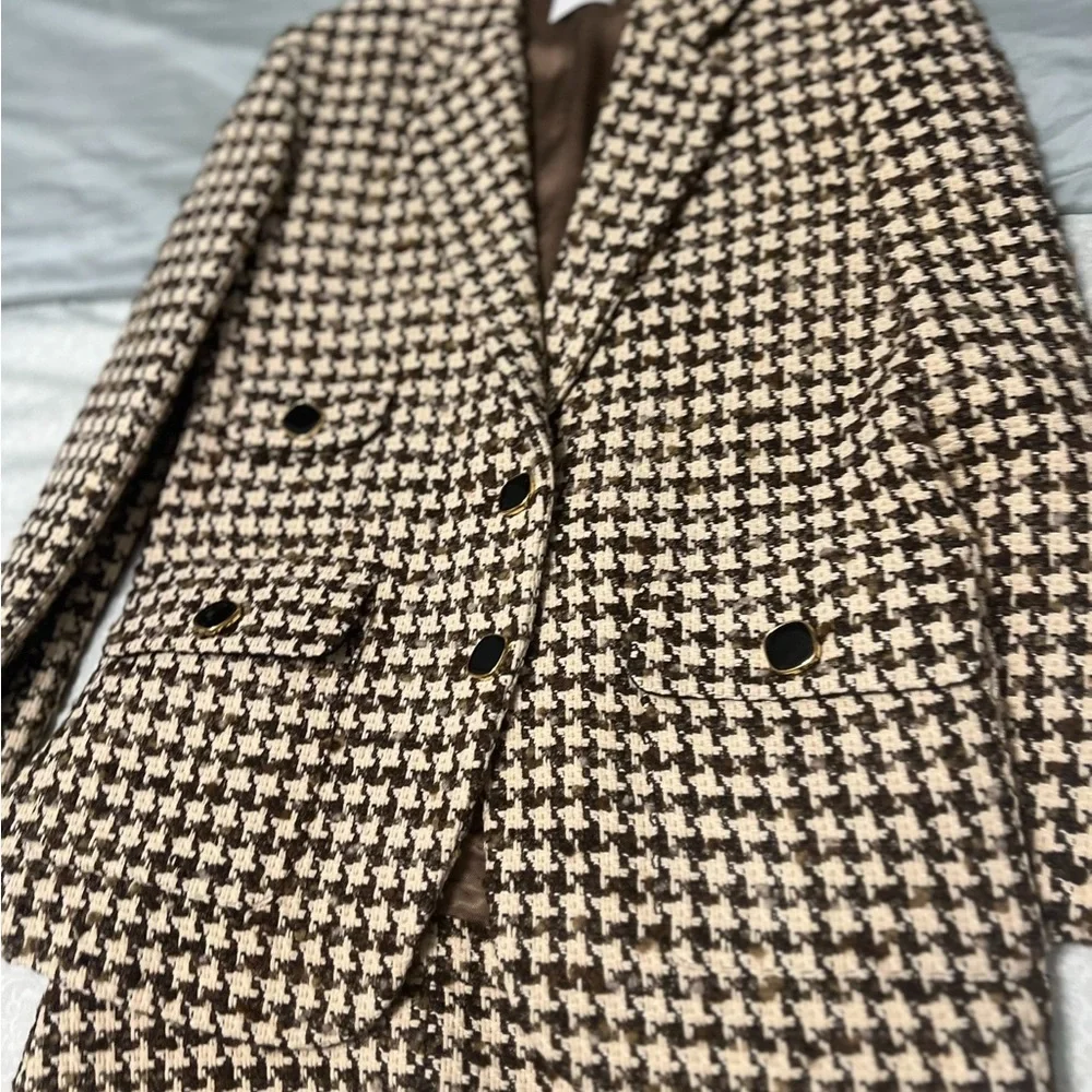Sandro Women's wool Houndstooth Blazer Coat set - Picture 6 of 9
